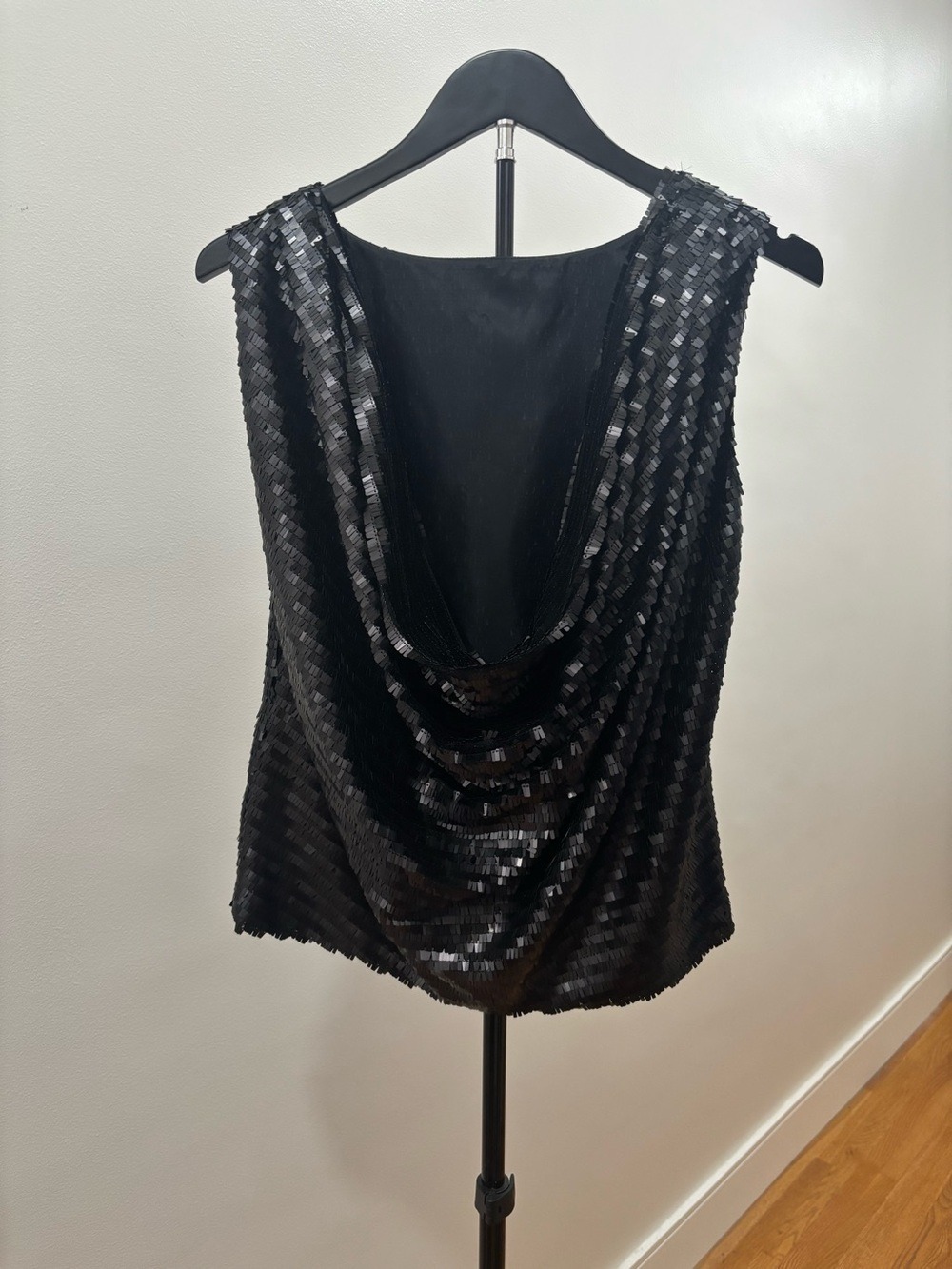 815. Robert Rodriguez Black Sequin Draped Cowl Back Women's Top
